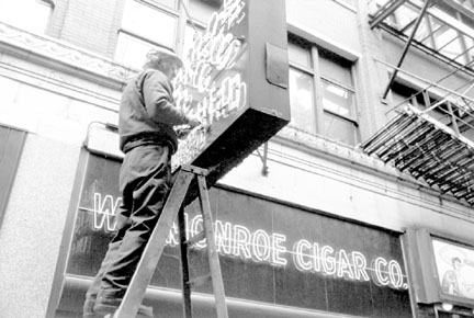 Man Fixing Neon Sign, Chicago, from Changing Chicago