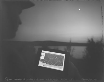 Byron checking the position of the moon with his laptop, Flaming Gorge, Wyoming 8/8/97