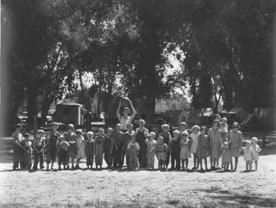 Marysville camp for migrants. Supervised play for the children is part of the child welfare program at the Resettlement Administration camp. California