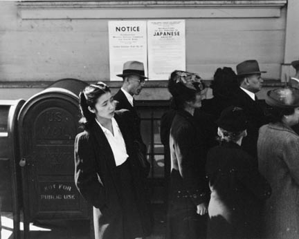 Residents of Japanese ancestry registering for evacuation and housing, later, in War Relocation Authority centers for the duration of the war. San Francisco, California. April 1942