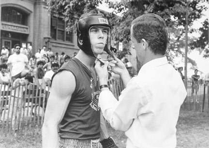 A Boxer and His Trainer Prepare for a Battle at East Sides Annual Labor Day Festivities at Calumet Park