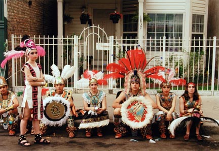 Teens Dressed as Aztec Indians Sit Patiently as They Wait for the Start of the Annual Mexican Independence Parade, September 1995