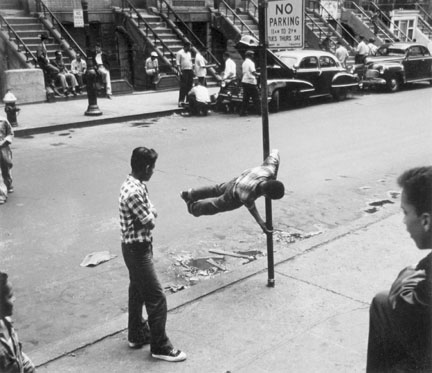 Boys Chinning on Pole, 105th St. NYC