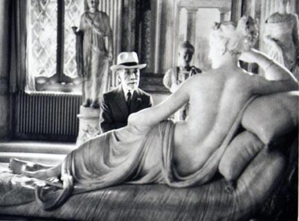 Bernhard Berenson, American art collector of Lithuanian origin, looking at Pauline Borghese by Antonio Canova, Borghese Gallery, Rome, Italy, from the 