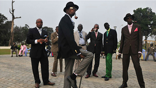 Sapeurs posing in front of Memorial Savorgnan de Brazz, Brazzaville