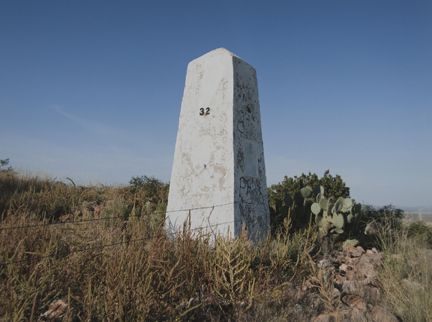 Border Monument No. 32, N 31° 47.025' W 107° 57.317', from the 